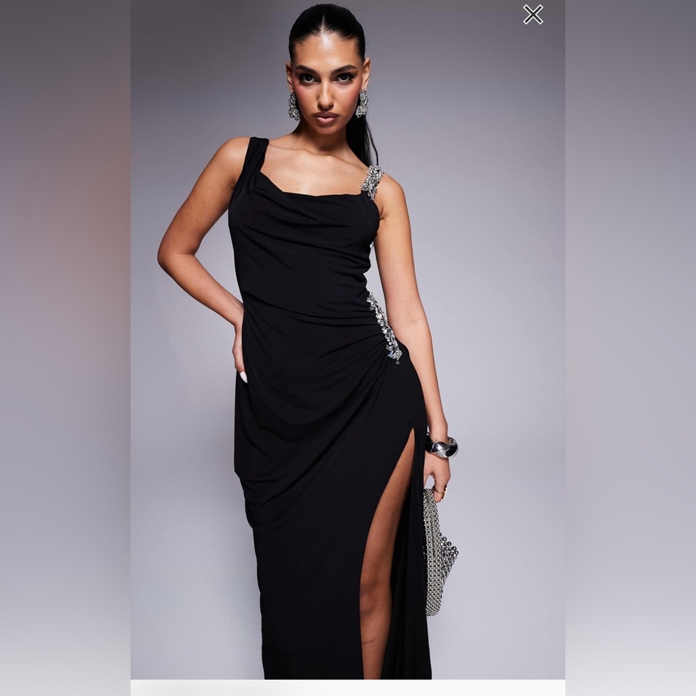 ASOS Black One Shoulder Dress with Silver Detail